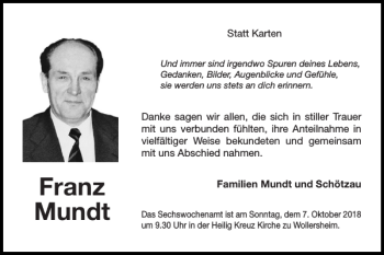 Traueranzeige von Franz Mundt von Super Sonntag / Super Mittwoch