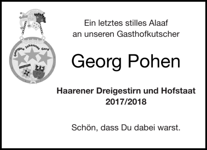  Traueranzeige für Georg Pohen vom 19.01.2019 aus Aachener Zeitung / Aachener Nachrichten