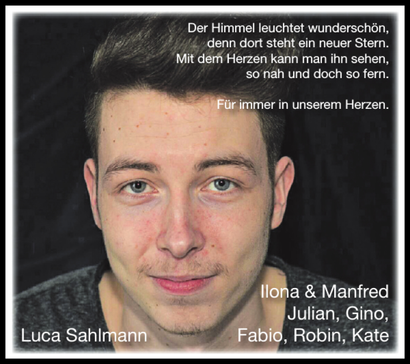  Traueranzeige für Luca Sahlmann vom 27.01.2019 aus Super Sonntag / Super Mittwoch