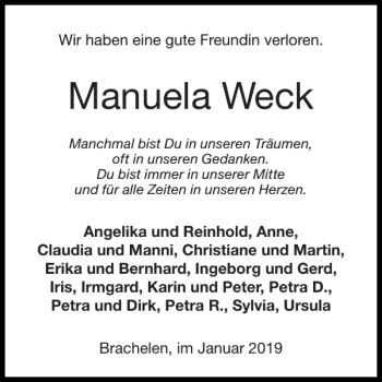 Traueranzeige von Manuela Weck von Super Sonntag / Super Mittwoch