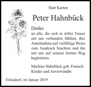Traueranzeige von Peter Hahnbück von Super Sonntag / Super Mittwoch