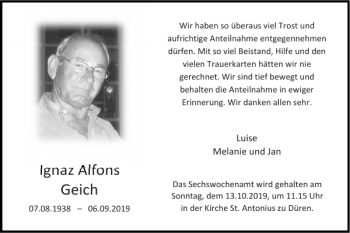 Traueranzeige von Ignaz Alfons Geich von Super Sonntag / Super Mittwoch