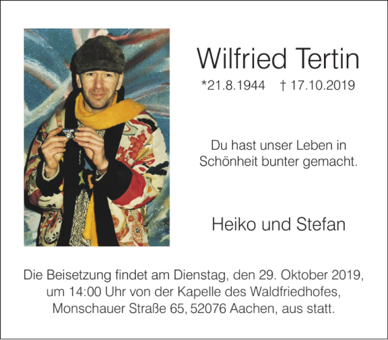  Traueranzeige für Wilfried Tertin vom 26.10.2019 aus Aachener Zeitung / Aachener Nachrichten