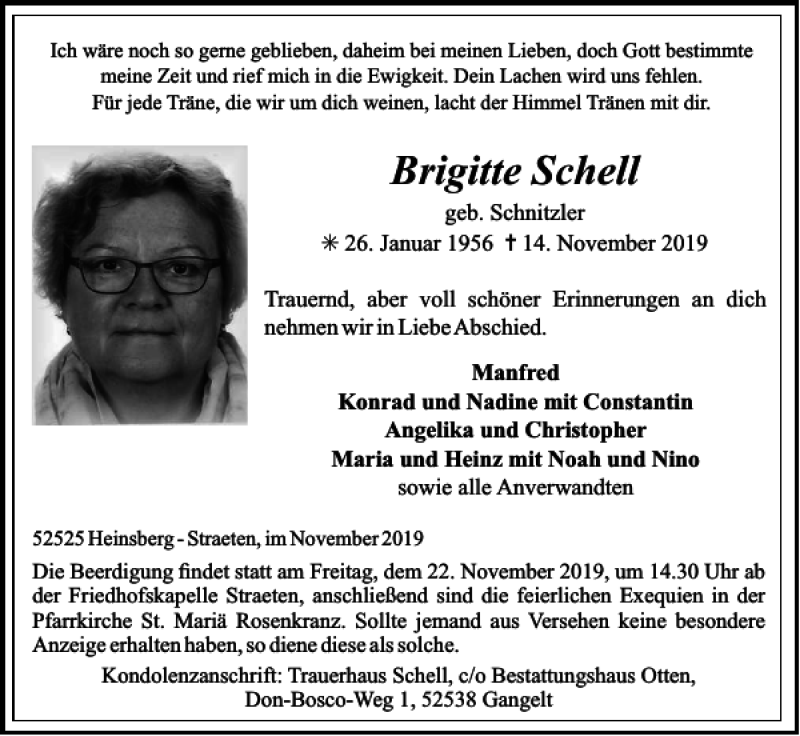 Traueranzeigen von Brigitte Schell Aachen gedenkt