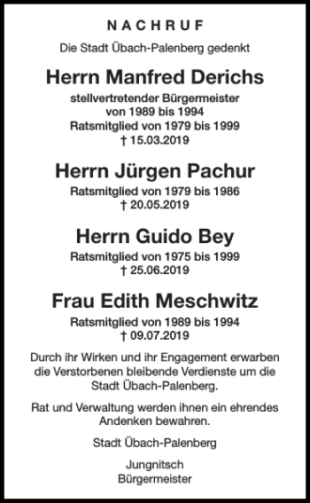 Traueranzeige von Die Stadt Übach-Palenberg gedenkt von Super Sonntag / Super Mittwoch