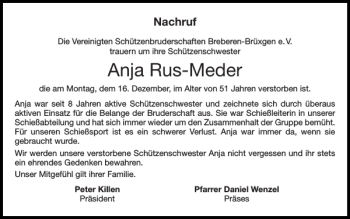 Traueranzeige von Anja Rus-Meder von Super Sonntag / Super Mittwoch