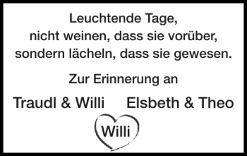 Traueranzeige von Traudl Willi Elsbeth Theo Willi von Super Sonntag / Super Mittwoch