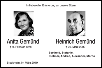 Traueranzeige von Anita Gemünd Heinrich Gemünd von Super Sonntag / Super Mittwoch