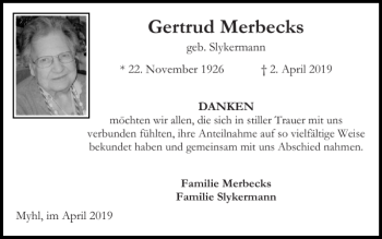 Traueranzeige von Gertrud Merbecks von Super Sonntag / Super Mittwoch