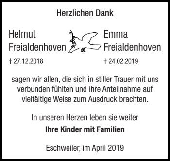 Traueranzeige von Helmut Emma Freialdenhoven Freialdenhoven von Super Sonntag / Super Mittwoch