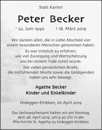 Traueranzeige von Peter Peter Peter Peter Becker Becker Becker  von Super Sonntag / Super Mittwoch