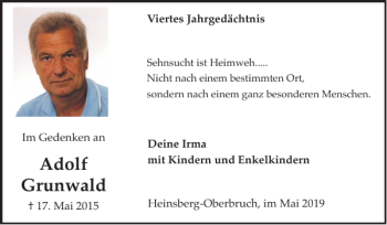 Traueranzeige von Adolf Grunwald von Super Sonntag / Super Mittwoch
