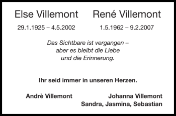 Traueranzeige von Else Villemont Villemont von Aachener Zeitung / Aachener Nachrichten