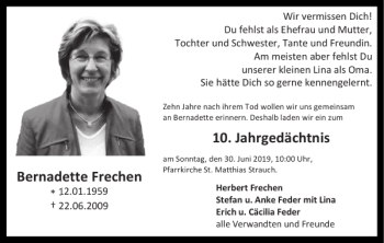 Traueranzeige von Bernadette Frechen Jahrgedächtnis von Super Sonntag / Super Mittwoch