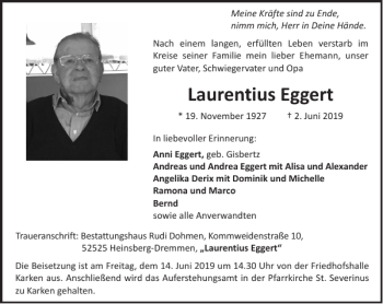 Traueranzeige von Laurentius Eggert von Super Sonntag / Super Mittwoch
