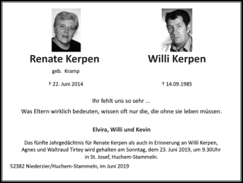 Traueranzeige von Renate Kerpen Willi Kerpen von Super Sonntag / Super Mittwoch