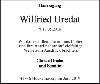 Traueranzeige von Wilfried Uredat Wilfried Uredat von Super Sonntag / Super Mittwoch