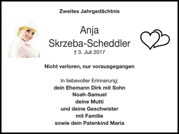 Traueranzeige von Anja Skrzeba-Scheddler von Super Sonntag / Super Mittwoch