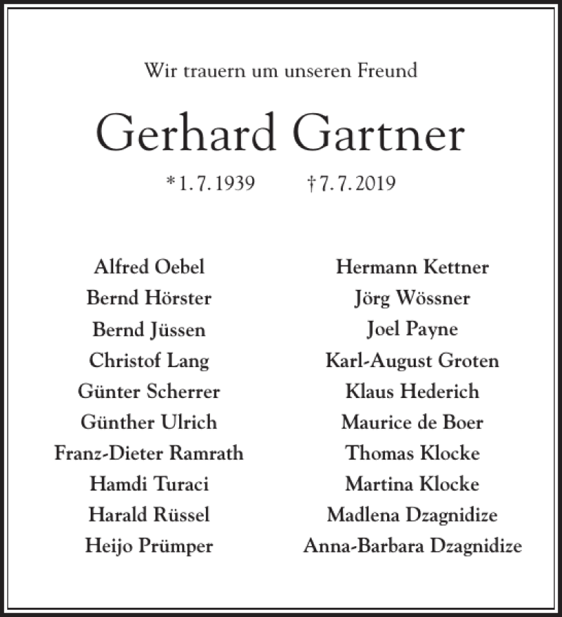 Traueranzeigen von Gerhard Gartner Aachen gedenkt