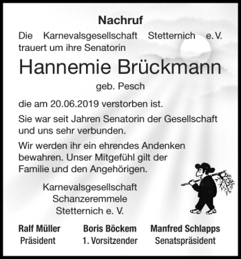 Traueranzeige von Hannemie Brückmann von Super Sonntag / Super Mittwoch