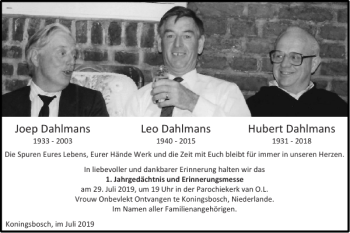 Traueranzeige von Joep Dahlmans Leo Dahlmans Hubert Dahlmans  von Super Sonntag / Super Mittwoch
