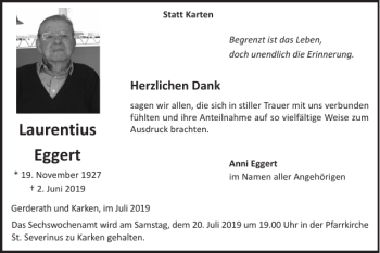 Traueranzeige von Laurentius Eggert von Super Sonntag / Super Mittwoch