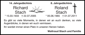 Traueranzeige von Richard Roland Stach Stach von Super Sonntag / Super Mittwoch