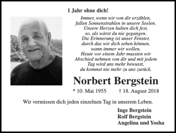 Traueranzeige von Norbert Bergstein von Super Sonntag / Super Mittwoch