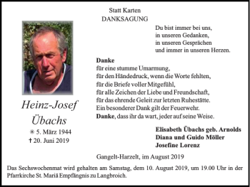Traueranzeige von Übachs Heinz-Josef von Super Sonntag / Super Mittwoch