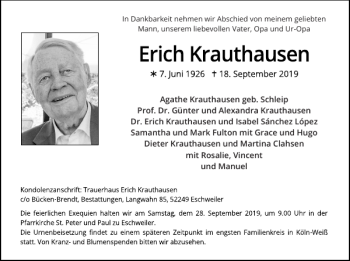 Traueranzeige von Erich Krauthausen von Super Sonntag / Super Mittwoch