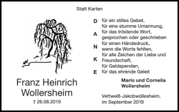 Traueranzeige von Franz Heinrich Wollersheim von Super Sonntag / Super Mittwoch
