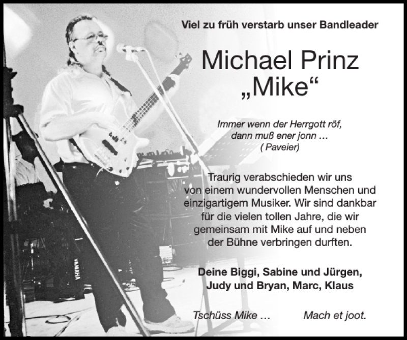  Traueranzeige für Michael Prinz Mike vom 01.09.2019 aus Super Sonntag / Super Mittwoch