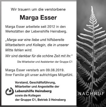 Traueranzeige von und Angestellte der der Gruppe Betrieb Heinsberg  von Super Sonntag / Super Mittwoch