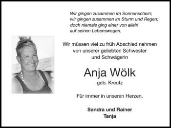 Traueranzeige von Anja Wölk von Super Sonntag / Super Mittwoch