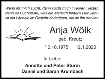 Traueranzeige von Anja Wölk von Super Sonntag / Super Mittwoch