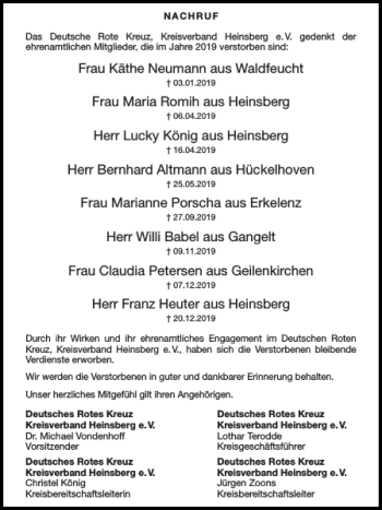 Traueranzeige von Frau Käthe Neumann Waldfeucht von Super Sonntag / Super Mittwoch