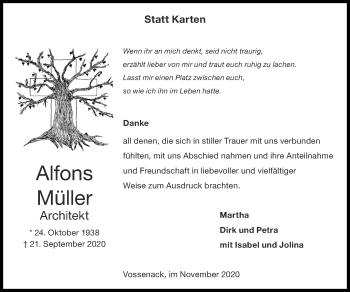 Traueranzeige von Alfons Müller von Zeitung am Sonntag