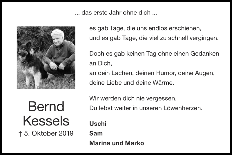  Traueranzeige für Bernd Kessels vom 04.10.2020 aus Zeitung am Sonntag