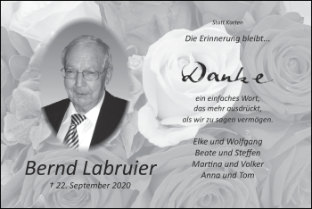 Traueranzeige von Bernd Labruier von Zeitung am Sonntag