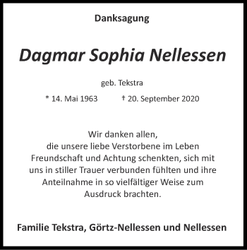 Traueranzeige von Dagmar Sophia Nellessen von Zeitung am Sonntag