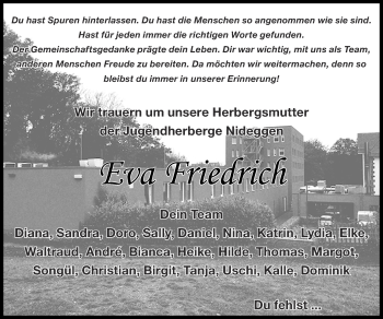 Traueranzeige von Eva Friedrich von Zeitung am Sonntag