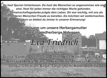 Traueranzeige von Eva Friedrich von Aachener Zeitung / Aachener Nachrichten