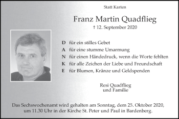 Traueranzeige von Franz Martin Quadflieg von Zeitung am Sonntag