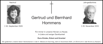 Traueranzeige von Gertrud Hommens von Zeitung am Sonntag