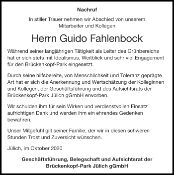 Traueranzeige von Guido Fahlenbock von Zeitung am Sonntag