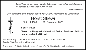 Traueranzeige von Horst Stiewi von Aachener Zeitung / Aachener Nachrichten
