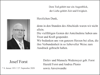 Traueranzeige von Josef Forst von Zeitung am Sonntag