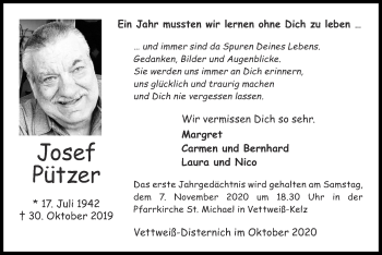 Traueranzeige von Josef Pützer von Zeitung am Sonntag