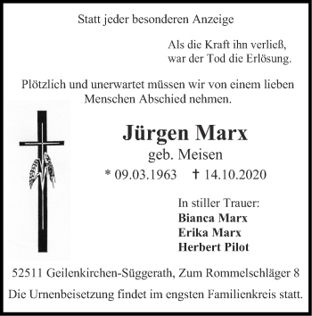 Traueranzeige von Jürgen Marx von Zeitung am Sonntag