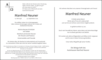 Traueranzeige von Manfred Neuner von Aachener Zeitung / Aachener Nachrichten